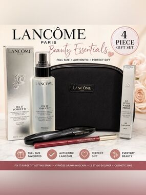 Lancôme Beauty Essentials Set with Black Pouch, Red Eyeliner, Black Mascara